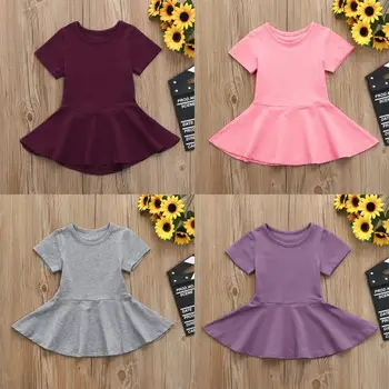

TELOTUNY 2020 summer baby girl dresses Baby Girl Candy Color Short Sleeve Solid Princess Tutu Casual Toddler Kids Dress 5.8