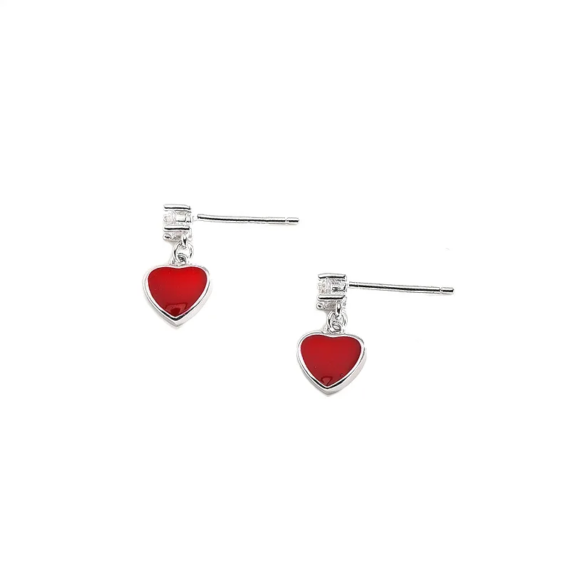 

S925 sterling silver Japan and South Korea sweet earrings red love drip creative fashion personality earrings earrings ladies