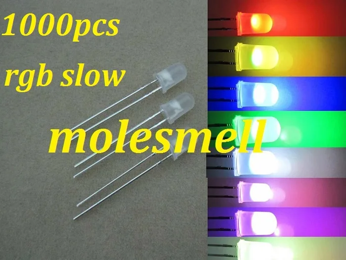 1000 шт 5 мм Рассеянный RGB Радуга медленная мигающая вспышка красный зеленый синий