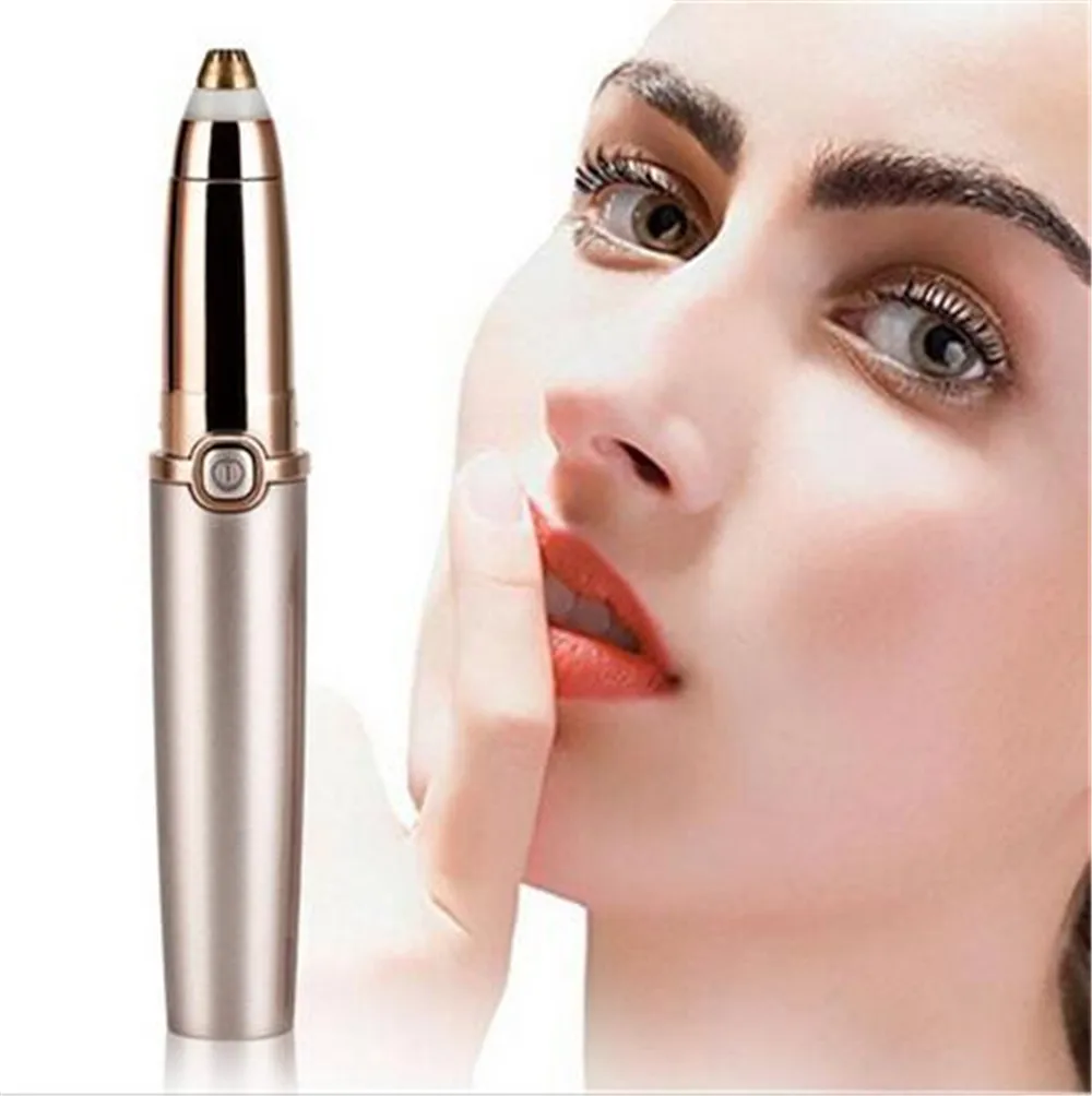 

Portable Electric Eyebrow Trimmer Lipstick Brows Pen Hair Remover Painless Eyebrow Razor Epilator with LED Light