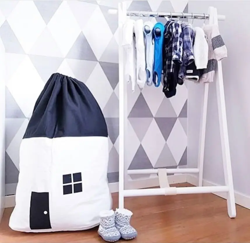 

Canvas Toy Storage Bag Small House Pattern Pouch Portable Travel Shopping Drawstring Bag Kid Toys Closet Organizer Opbergtas