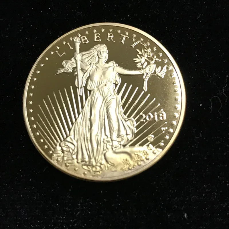 10 шт. Немагнитный Сувенирный значок свободы свободы 1 унция 24 к настоящий позолоченный Значок США Орел 32,6 мм копия монеты - Цвет: gold