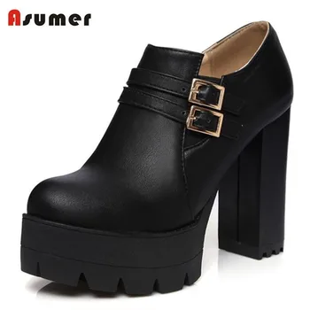 

Asumer 2020 Slip-on shoes women pumps platform big size 34-43 buckle solid single shoes high heels party round toe