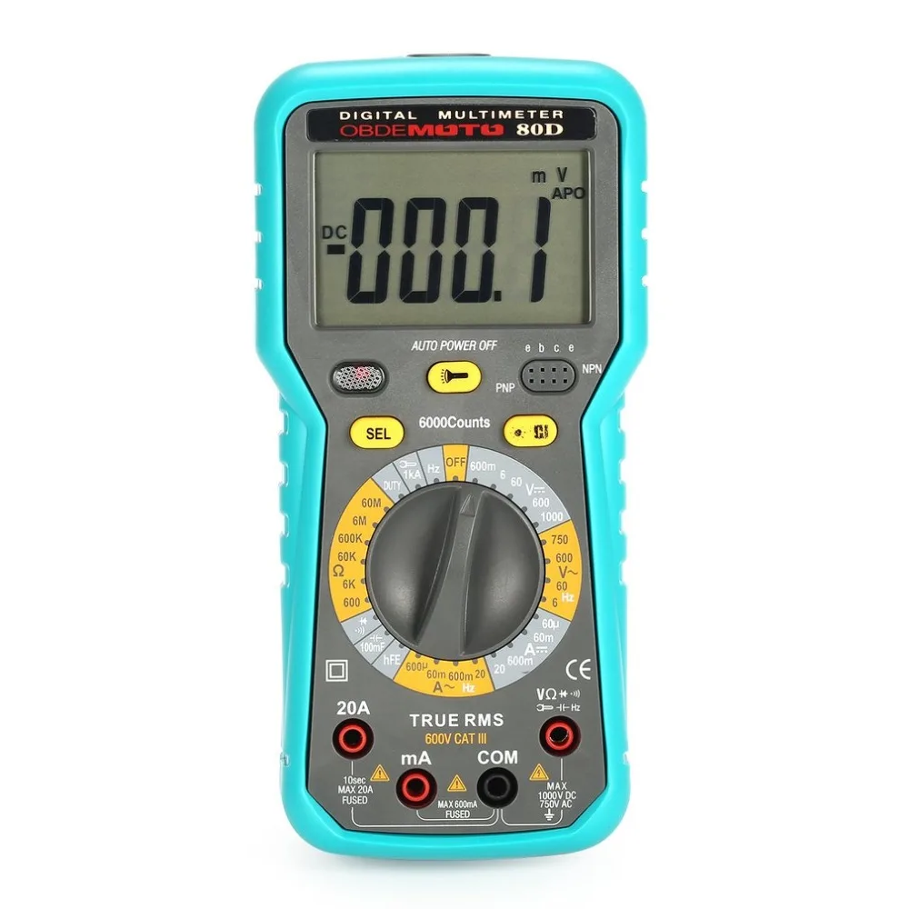 80D 6000 отсчетов Цифровой мультиметр истинный RMS AC/DC Вольт Ампер Ом Емкость Диод