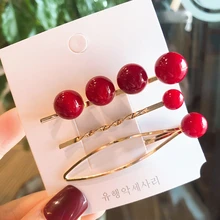 AOMY 3 шт. корейский модный металлический геометрический хрустальный шар заколки для волос аксессуары для волос для женщин красный цвет шампанского имитирующий жемчуг заколка для волос