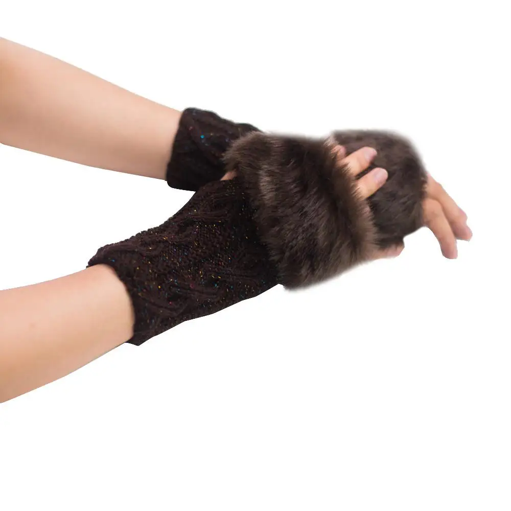 Fashion Warm Winter Women's Rabbit Fur Wrist Fingerless Gloves Mittens SS 