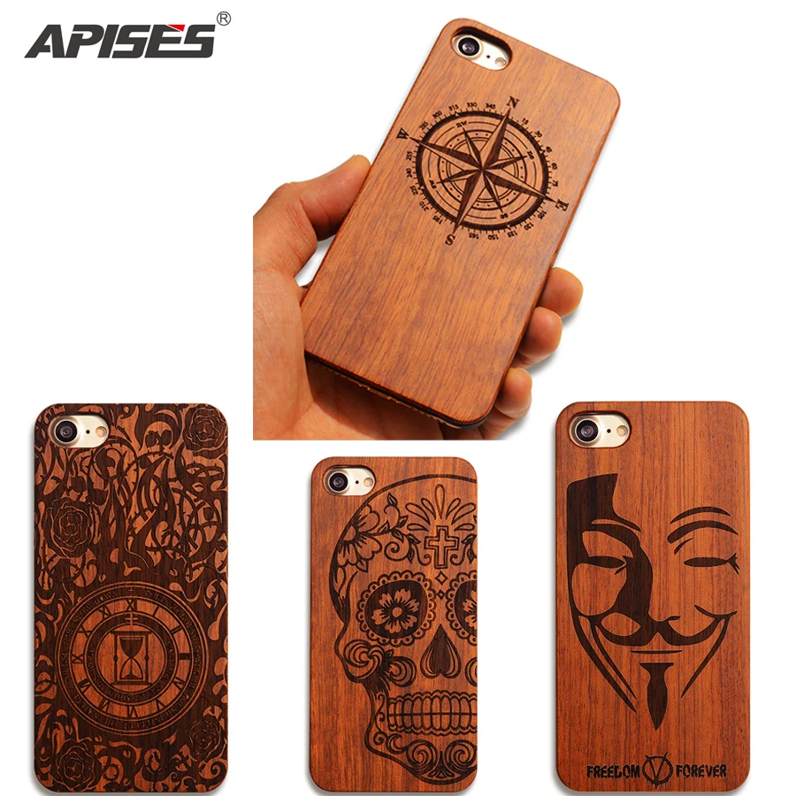 

Apises Wood Bamboo Case For iPhone 7 6 6S 5s 8 Plus X For Apple iPhone Mobile Phone Case Wooden PC Hard Cover