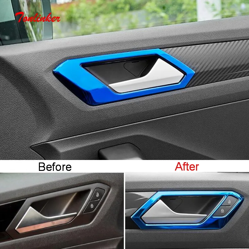 

Tonlinker Interior Car Door Handle Cover stickers for Volkswagen T-ROC 2018-19 Car styling 4 PCS Stainless steel Cover sticker