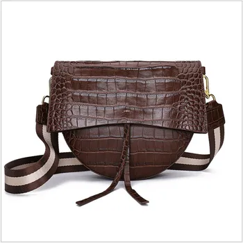

Small bag female 2019 new crocodile pattern saddle leather bag tide single shoulder diagonal span bag