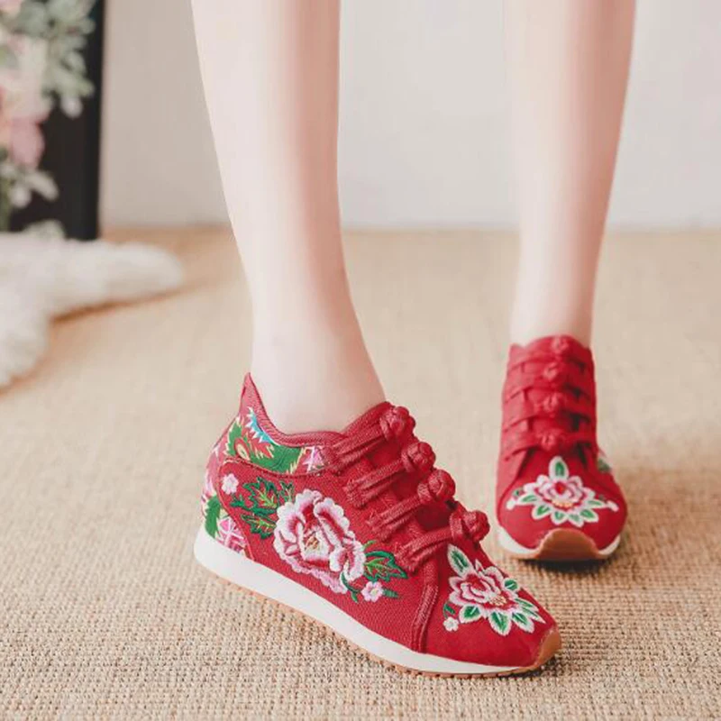 THEAGRANT/; женская парусиновая обувь в китайском стиле; повседневная обувь с вышитыми цветами; сезон весна-осень; кроссовки на танкетке; специальная обувь на шнуровке; WSN3001