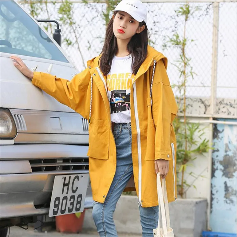 Cm347 De Coupe 2018 Bf Capuchon Femmes Nouvelles Manteau vent Preppy Printemps yellow Survêtement Vent Longue Style Mode Fermeture Éclair Tranchée Occasionnel Green Light Lâche À nqUIWWc1v