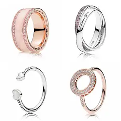 Новый кольцо из стерлингового серебра 925 Роза Halo сердца Sweet Promise Кольца с кристаллом для женщин Свадебная вечеринка подарок тонкой Европа