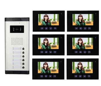 

XinSiLu Top Quality 7"color video door phone with touch key screen for 6-apartments , HD Waterproof camera,night vision 1 to 6