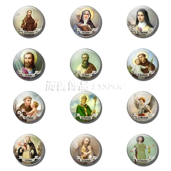 

12 Pcs St Therese Joseph Jude Michael Clare of Assisi Religious Jewelry Accessories DIY Pendant Round 25mm Glass Cabochon