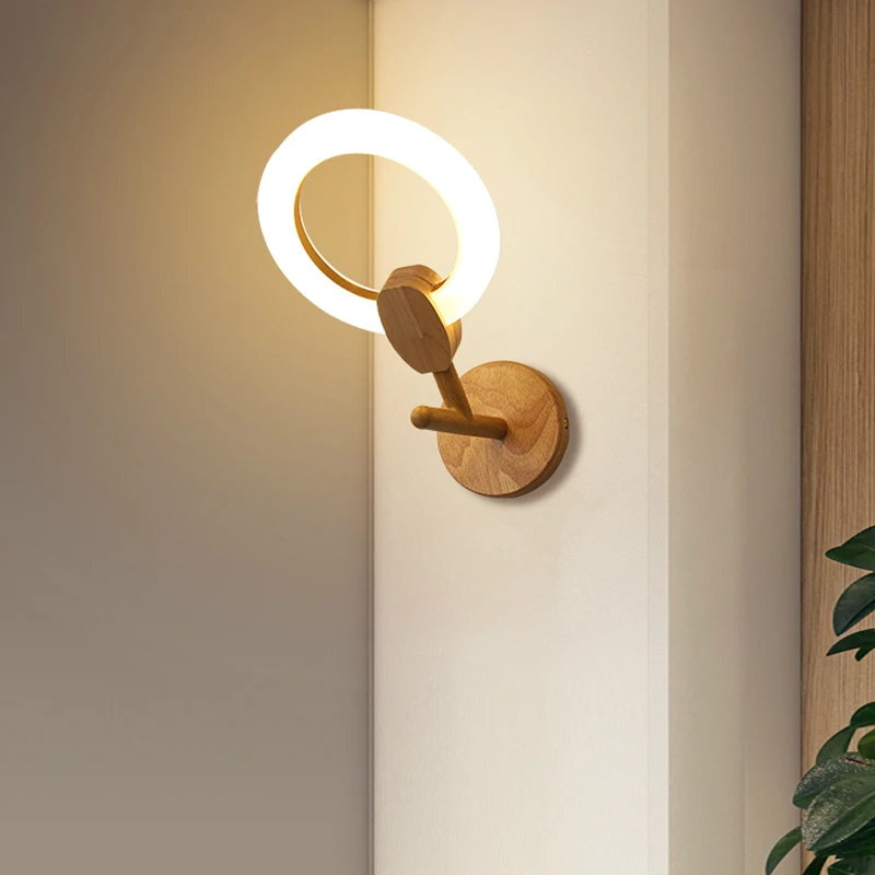 

Nordic Minimalist Wood Led Wall Lamp Modern Bedroom Bedside Aisle living room Ring Led Wall Lights for Home Lighting Fixture