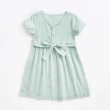 Хлопковое платье для маленьких девочек; сезон лето; коллекция года; платье принцессы для подростков; Vestido; Детский костюм; светло-голубая одежда с короткими рукавами