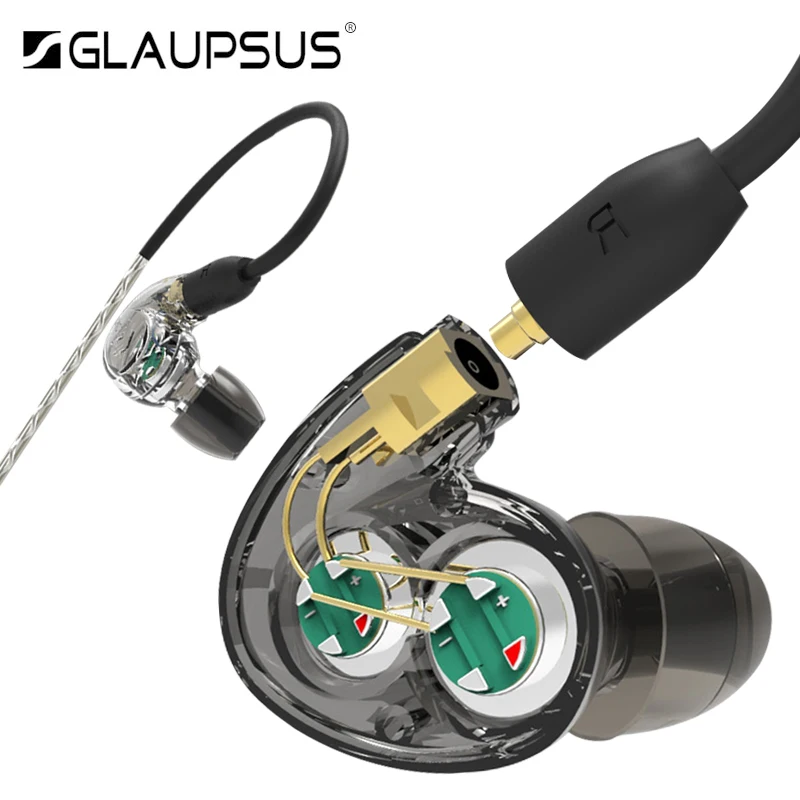 

GLAUPSUS Dual SD2 HiFi In-ear Earphones Dual Dynamic Driver On-cord Control Detachable Earbud Running Sport Subwoofer Earphone