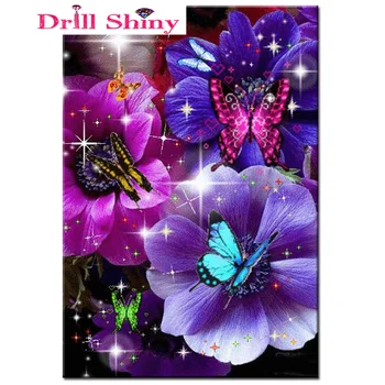

Drill Shiny Diamond Painting Flower Butterfly Full Rhinestones Cross Stitch 5D DIY Mosaic Diamond Embroidery Full Square