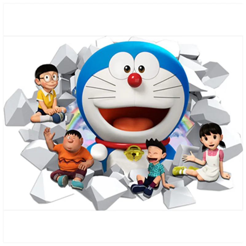 Doraemon broke wall 3d art stickers anime figures vinyl decals for kids