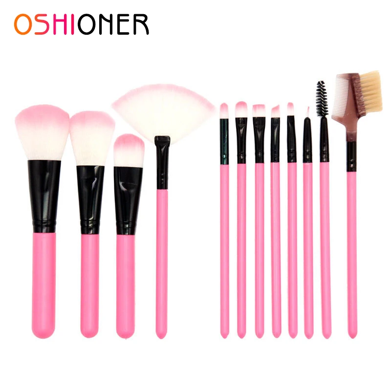 

OSHIONER 12PCS Nylon Makeup Pink Brushes Set Kit with Case Holder Foundation Powder Blush Lip Brush Cosmetic Brush