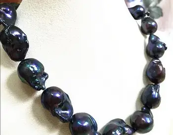 

new AAAA 17" real 30mm natural south sea baroque black pearl necklace earring set