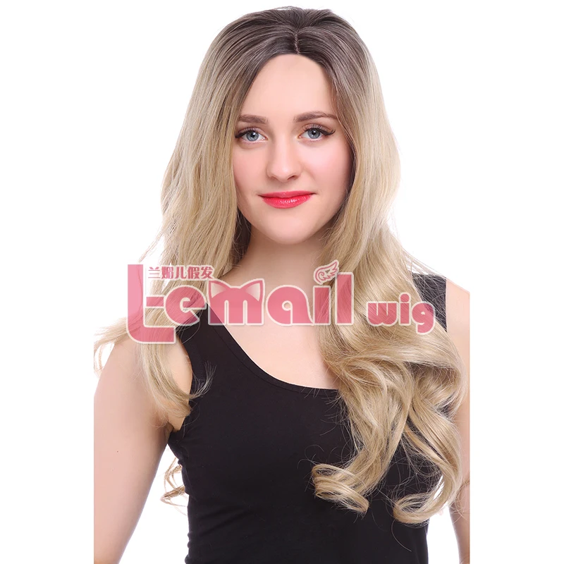 

Free Shipping 80cm Long Wave Ombre Honey Blonde Lace Front Wigs Synthetic