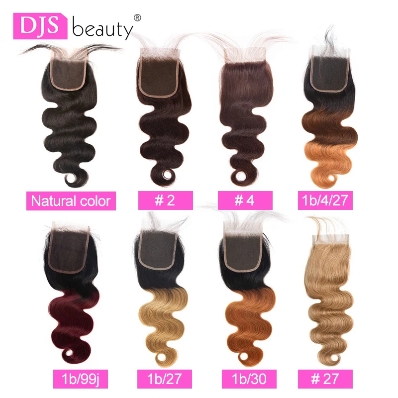 DJS beauty 4x4 тень-закрытие малайзийские волосы remy волнистые натуральные цвета 1b/30 1b/бордовый 1b/4/27 #2 #4 #27 1b/27 Кружева Закрытие