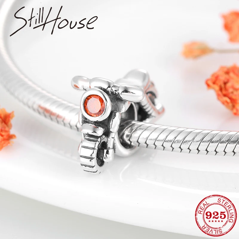 

925 Sterling Silver Creative modeling Motorcycle Dazzling CZ beads Fit Original Pandora Charm Diy Bracelet Jewelry making