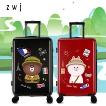 20 24 дюймов медведь коричневый Банни Кони пара тележки дорожные чемоданы на колёсиках для влюбленных