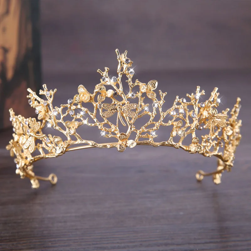 

Women Vintage Style Gold Color Tiara Crown Bridal Wedding Luxury Delicate Hair Accessories Girls Baroque Party Hair Jewelry