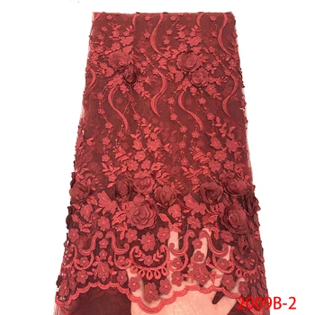 

Latest Nigerian Lace Fabric High Quality African 3D Lace Fabric Beaded Beautiful Embroidered Tulle Material For Dress NA2009B-1