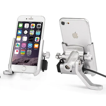 

Fast Charging Motorcycle Handlebar Phone Holder Rearview Mirror Phone Stand Universal Bracket 12-80V Aluminum Alloy