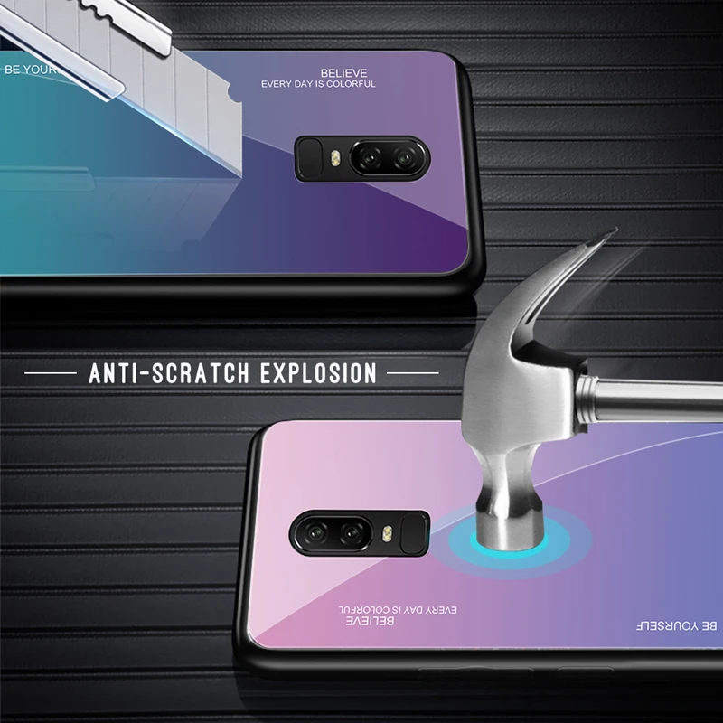 Градиентный чехол из закаленного стекла для Oneplus 7 Pro 6T 6 Aurora цветной стеклянный