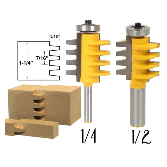 

FIXMEE 1/2", 1/4" Shank Rail Reversible Finger Joint Glue Router Bit Cone Tenon Woodwork Cutter Power Tools Wood Router Cutter