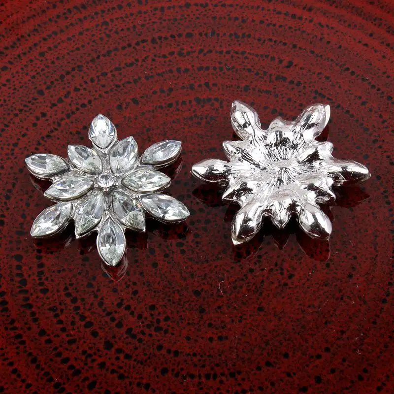 

50pcs/lot 28MM 2Colors Silver DIY Bling Metal Rhinestone buttons for craft Clear Decorative Flatback Crystal buttons For Wedding