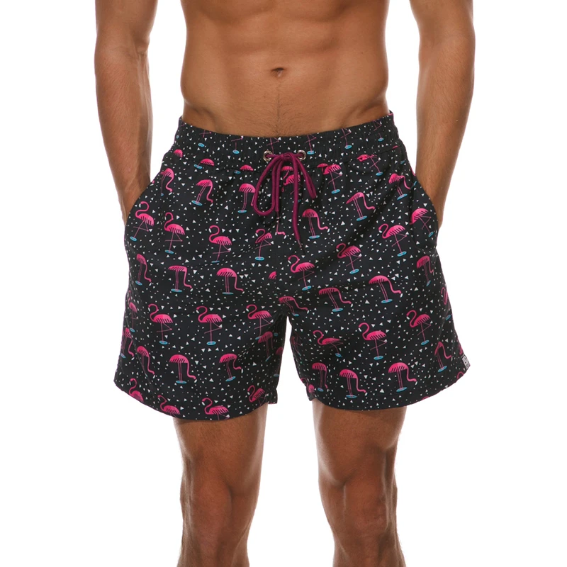 Quick Dry Men's Swimming Shorts Flamingo Print Fishes Swim Trunks With ...