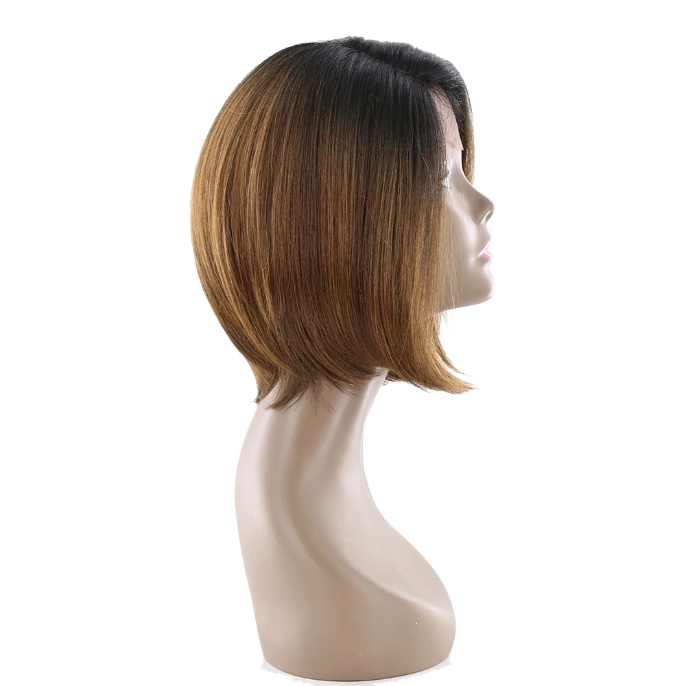 Short Straight Bob Lace Wig With Baby Hair Side Part X-TRESS Ombre Brown Color Lace Front Synthetic Hair Wigs For Black Women Short Straight Bob Lace Wig With Baby Hair Side Part X-TRESS Ombre Brown Color Lace Front Synthetic Hair Wigs For Black Women