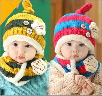 

Fashion Winter Baby Hat Scarf Set kids Soft Warm Cap Boys Girls Hat Protect Ear