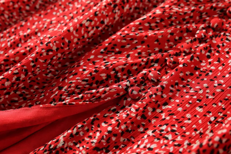 Вискоза v-образный вырез короткий рукав платье миди с цветочным принтом с завязками на талии и пуговицами спереди