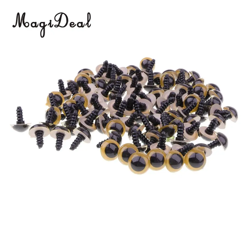 100-Piece 8mm/ 10mm/ 12mm/ 14mm Plastic Safety Eyes with BACKS for Bear Doll DIY Craft - Yellow / Green / Red