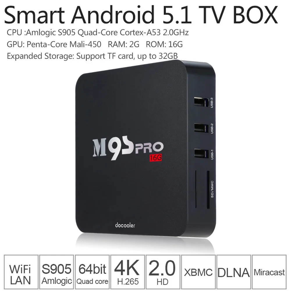 

Docooler M9S-PRO Smart Android TV Box Android 5.1 Amlogic S905 Quad Core XBMC 2G/16G PC WiFi H.265 DLNA Miracast Media Player