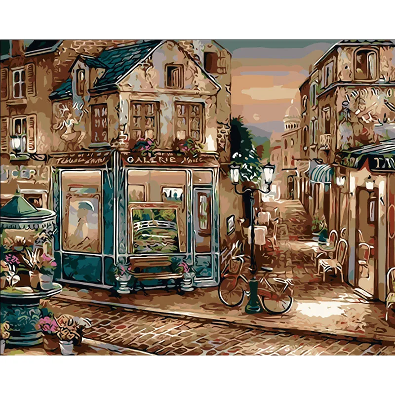 

Retro Street Bike Landscape DIY Digital Painting By Numbers Modern Wall Art Canvas Painting Unique Gift Home Decor 40x50cm