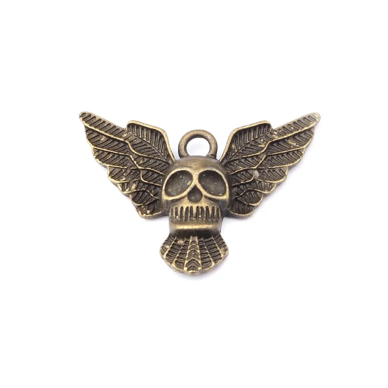 

5Pcs Tibetan Bronze Head Skull With Double Feather Wings Charms Pendant For Necklace DIY Jewelry Making Findings