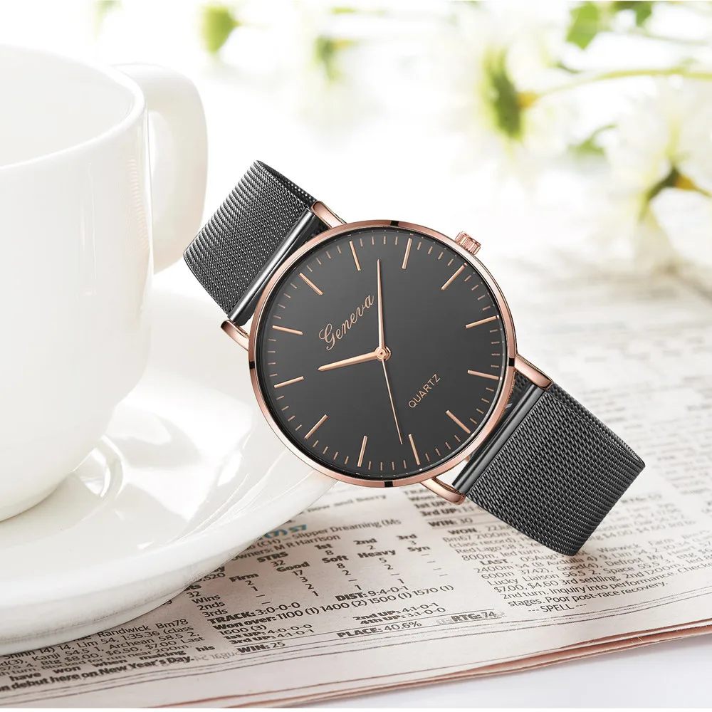 Модные часы GENEVA из розового золота, лидер продаж, ремешок для часов из нержавеющей стали, высокое качество, повседневные наручные часы, подарок для дропшиппинга, OC