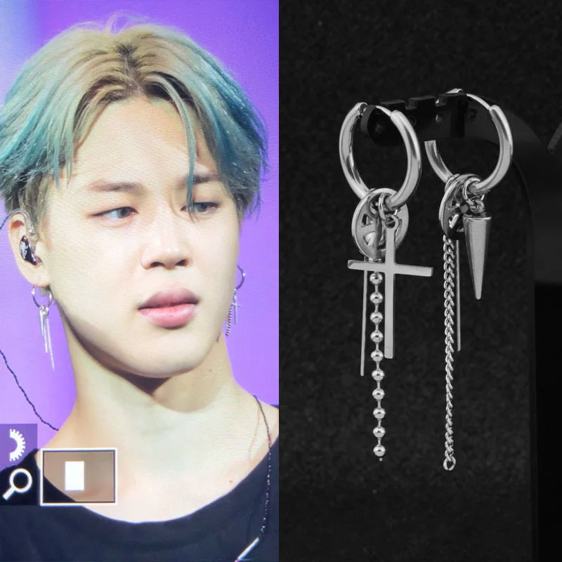 

LEADERBEADS Men's Korean Silver Stainless Steel Cross Anti War Kpop Earrings Clip On Long Tassel Earrings Boys Punk Accessories