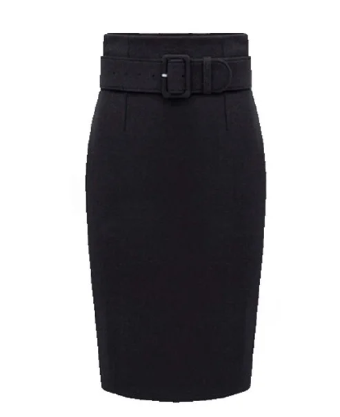 Новинка года; модная осенне-зимняя Стильная хлопковая юбка размера плюс с высокой талией; Saias Femininas; повседневная юбка-карандаш средней длины; женские юбки; B9517 - Цвет: Черный