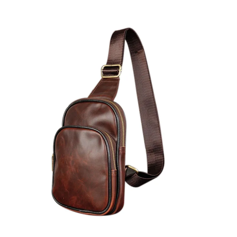 Men Real Leather Front Sling Backpack Satchel Shoulder Bag Chest Cycle Day Pack
