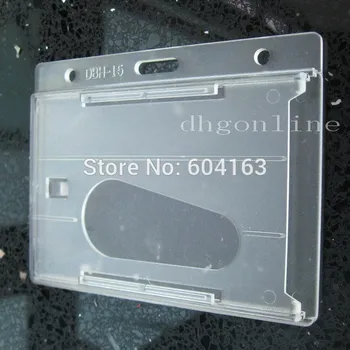 

100 PCS horizontal Hard Plastic ID Card Badge Holder Thumb Business for Strap Reel Lanyard SLT2 Wholesale