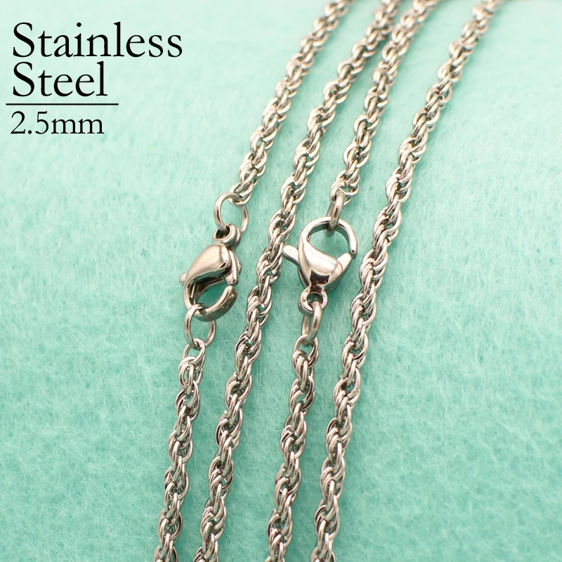50 pcs- Stainless Steel Chain Necklace, 2.5mm Rope Chain Necklace, Stainless Steel Necklace Chain, Stainless Steel Rope Chain