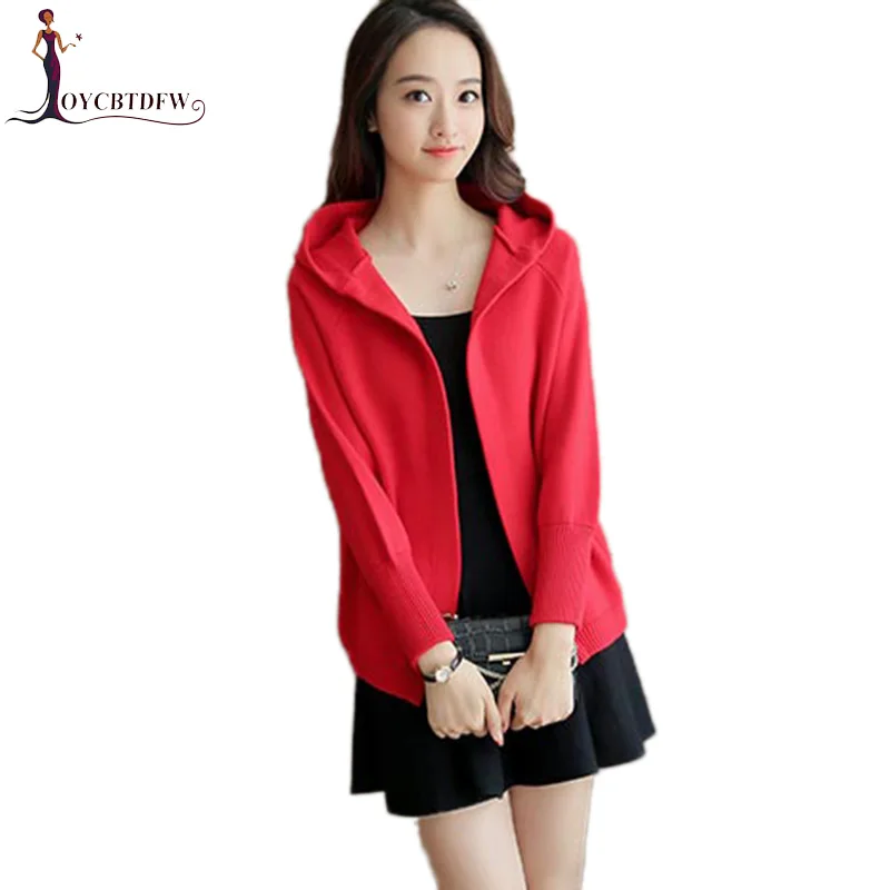 Women Sweaters Spring 2018 New Fashion Cardigan Sweater Women Short Loose Autumn Solid Color Long-sleeved Hooded Sweater Jacket